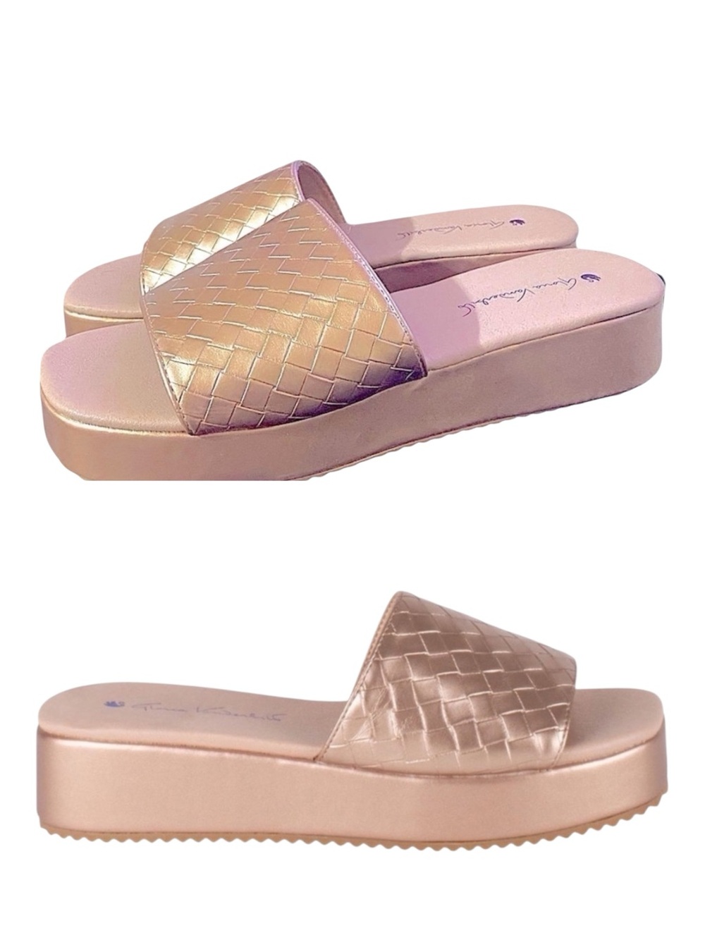 GLORIA VANDERBILT Blanche Platform Leather Slides Women’s Size 10 Rose G…